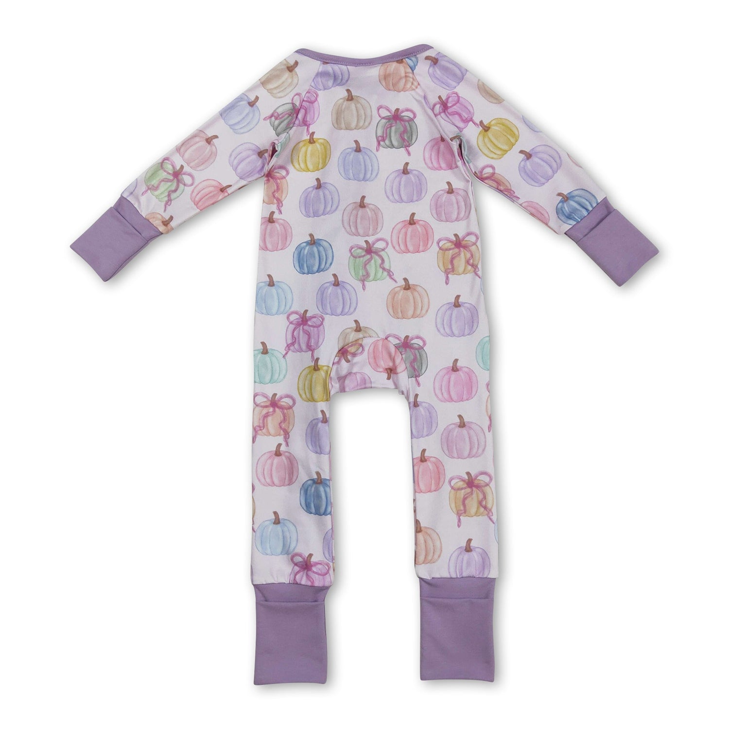 Long sleeves colorful pumpkin bow baby girls fall zip romper