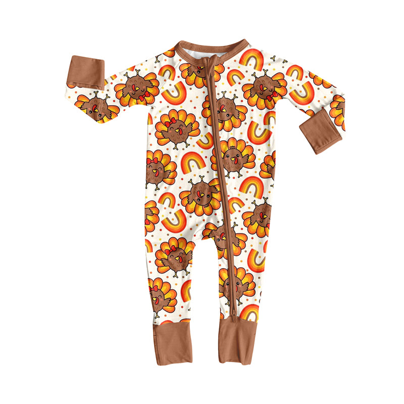 Long sleeves turkey rainbow baby Thanksgiving romper