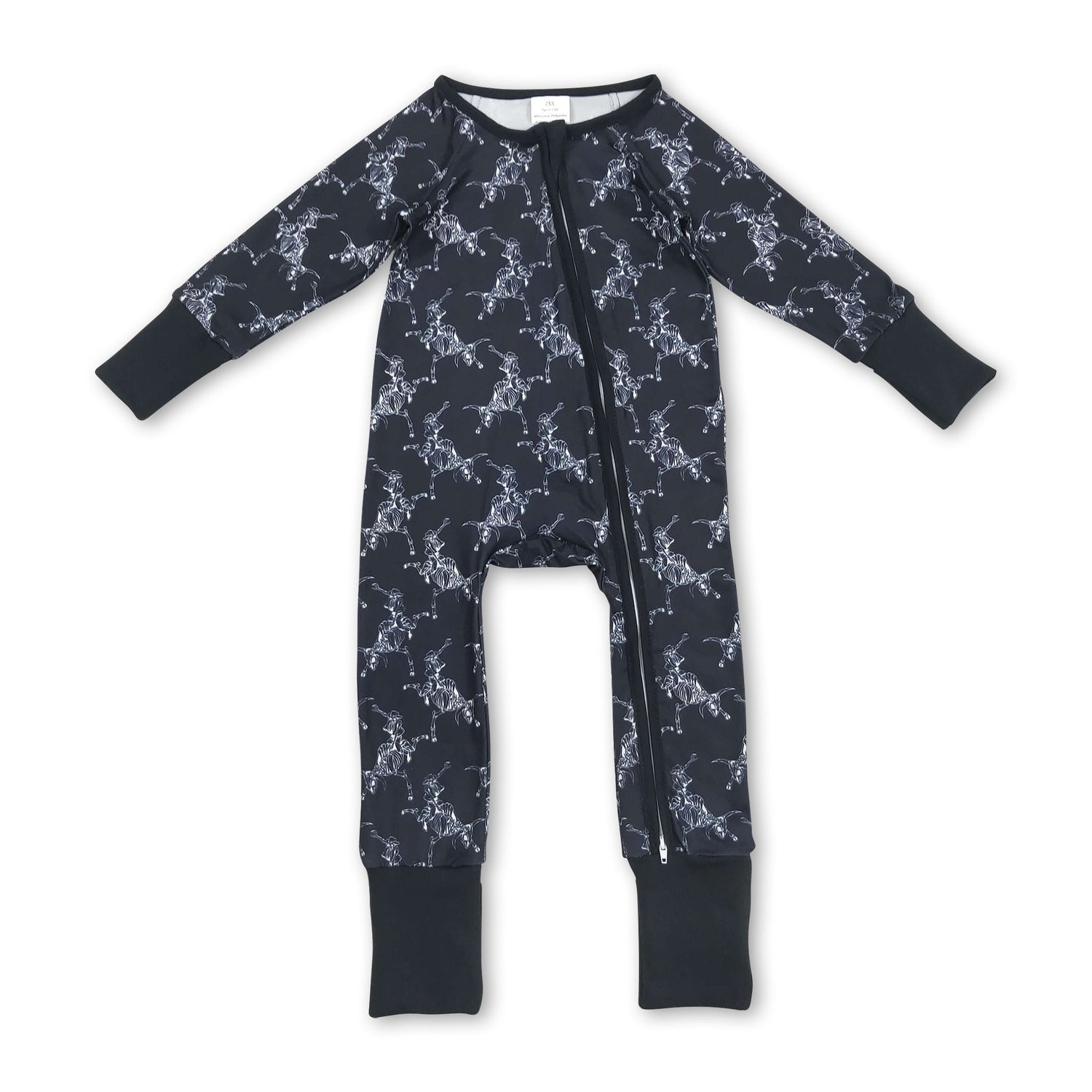 Black rodeo western baby Halloween zipper romper