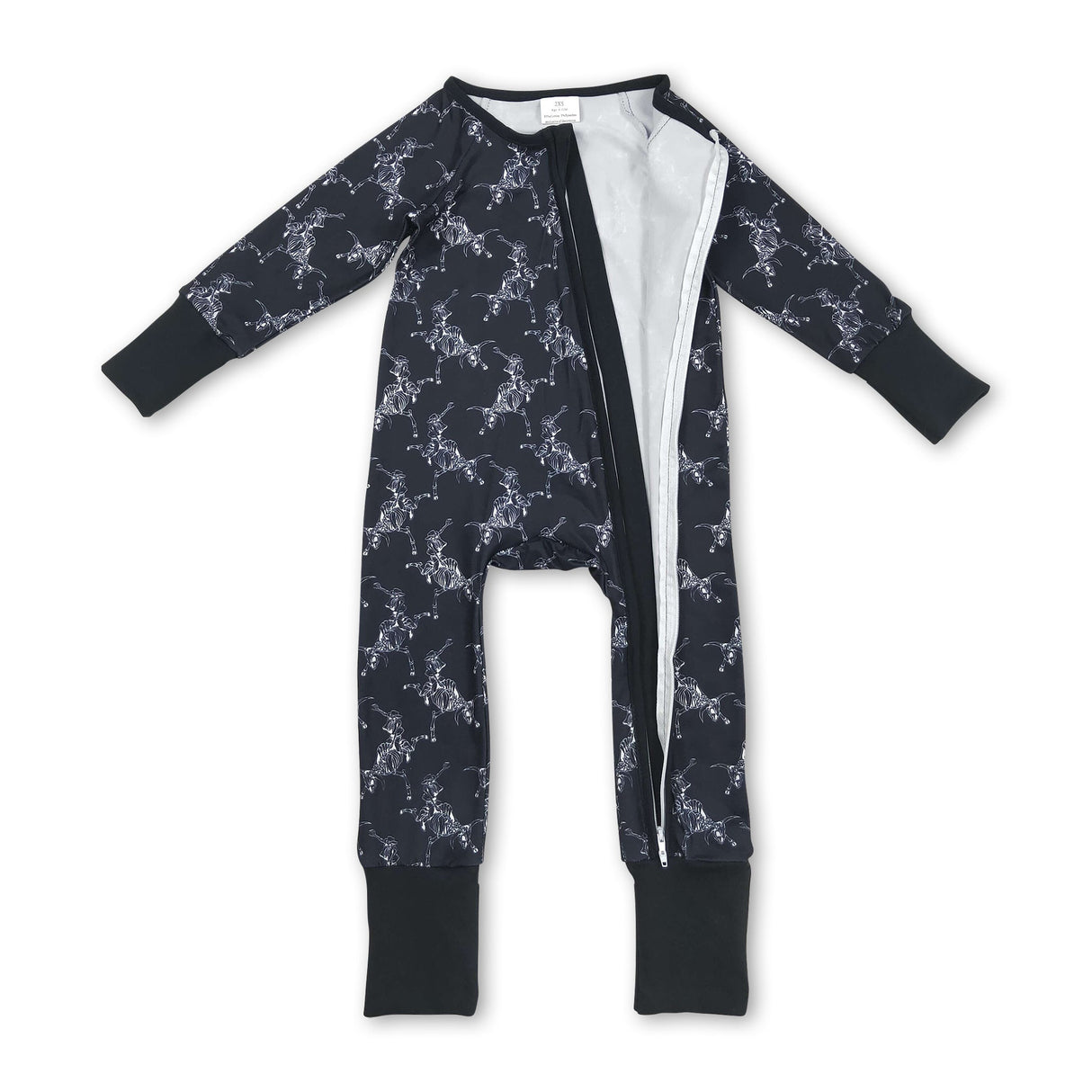 Black rodeo western baby Halloween zipper romper