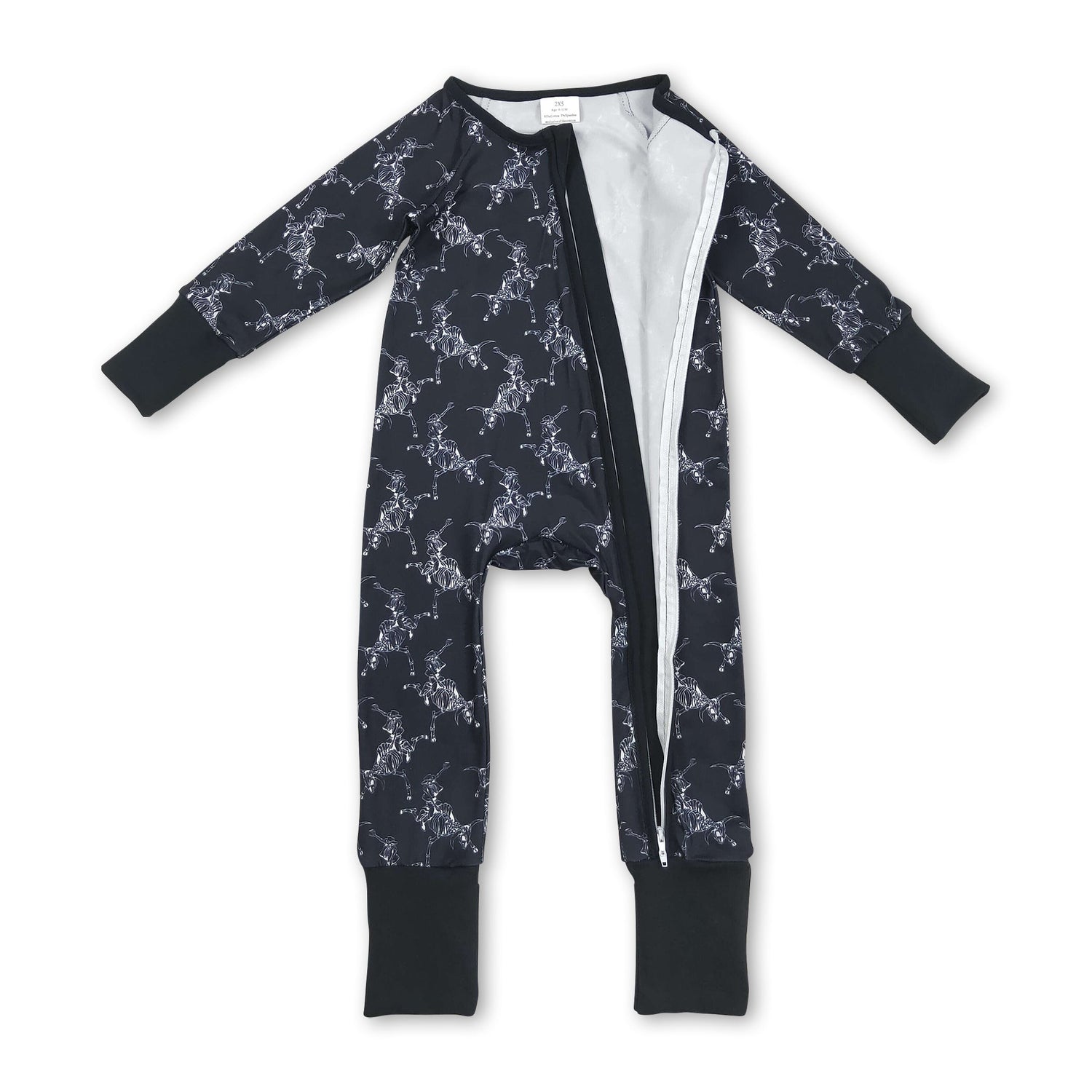 Black rodeo western baby Halloween zipper romper