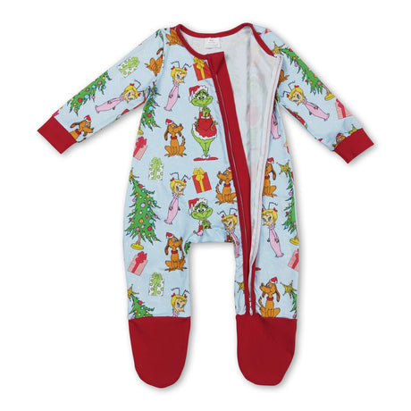 Green face Christmas tree girls Christmas zipper romper