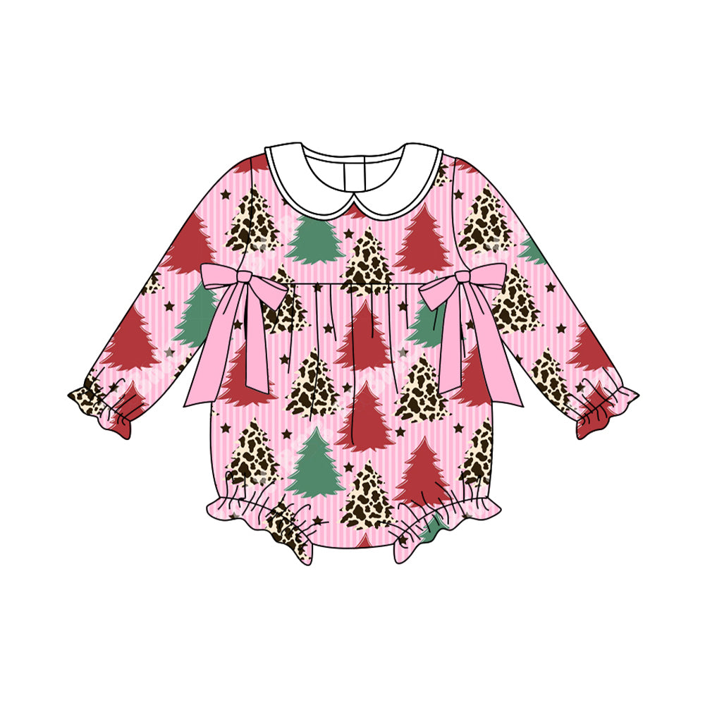 Leopard green red Christmas tree baby girls romper