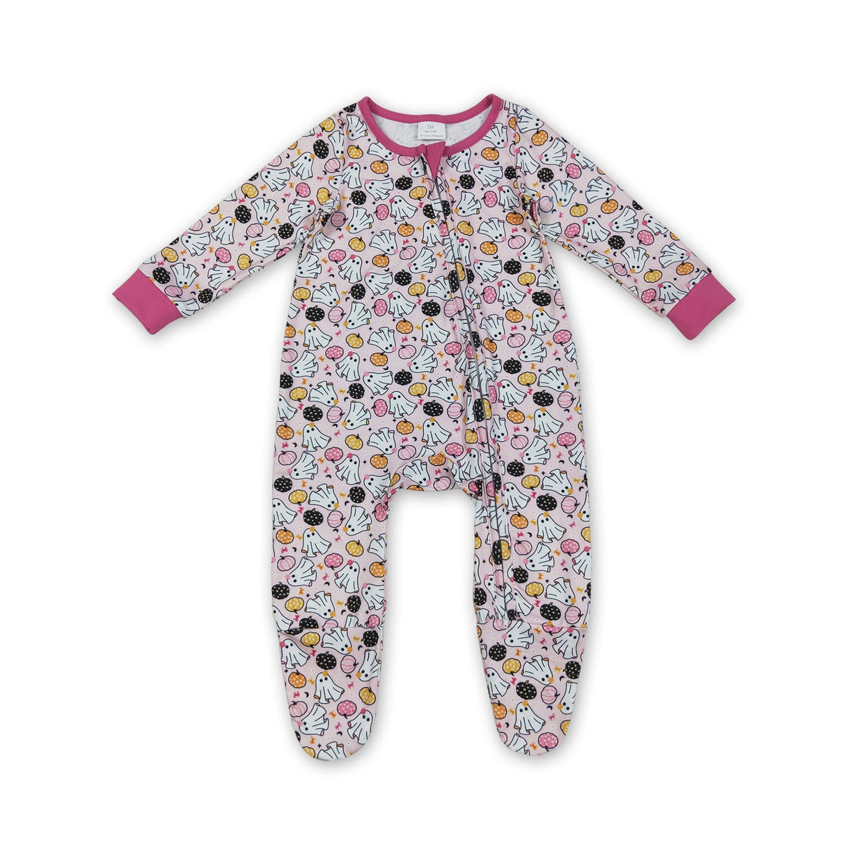 Pink ghost pumpkin baby girls Halloween zipper romper