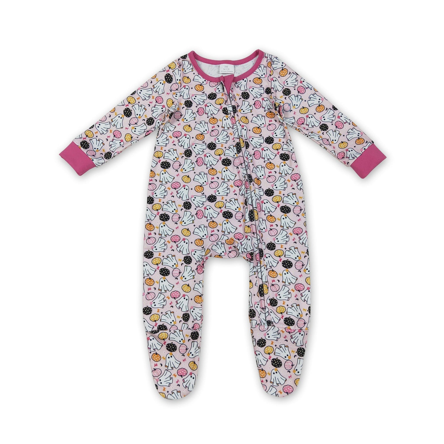 Pink ghost pumpkin baby girls Halloween zipper romper