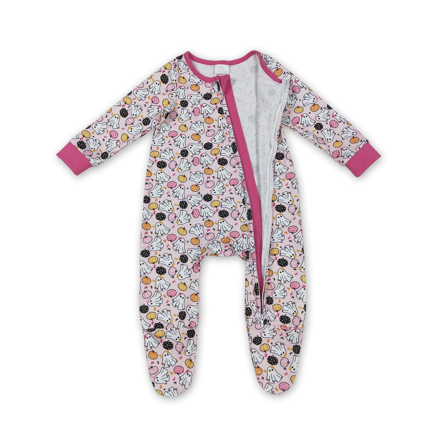 Pink ghost pumpkin baby girls Halloween zipper romper