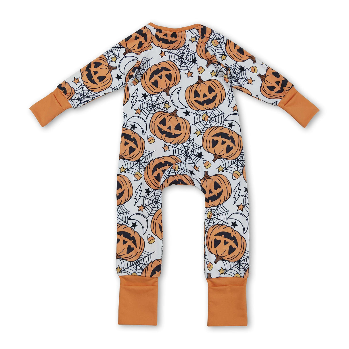 Long sleeves pumpkin spider baby Halloween zipper romper