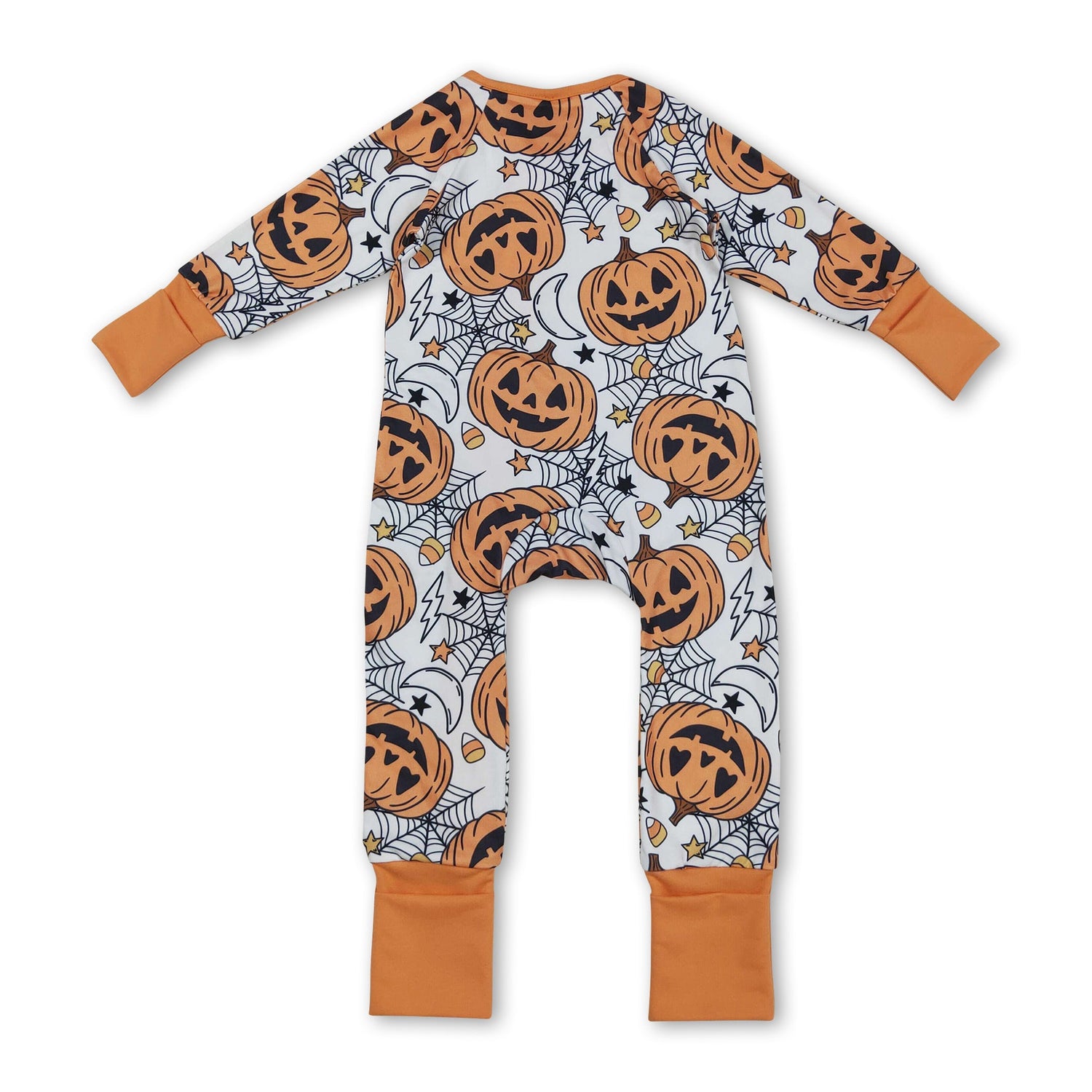 Long sleeves pumpkin spider baby Halloween zipper romper