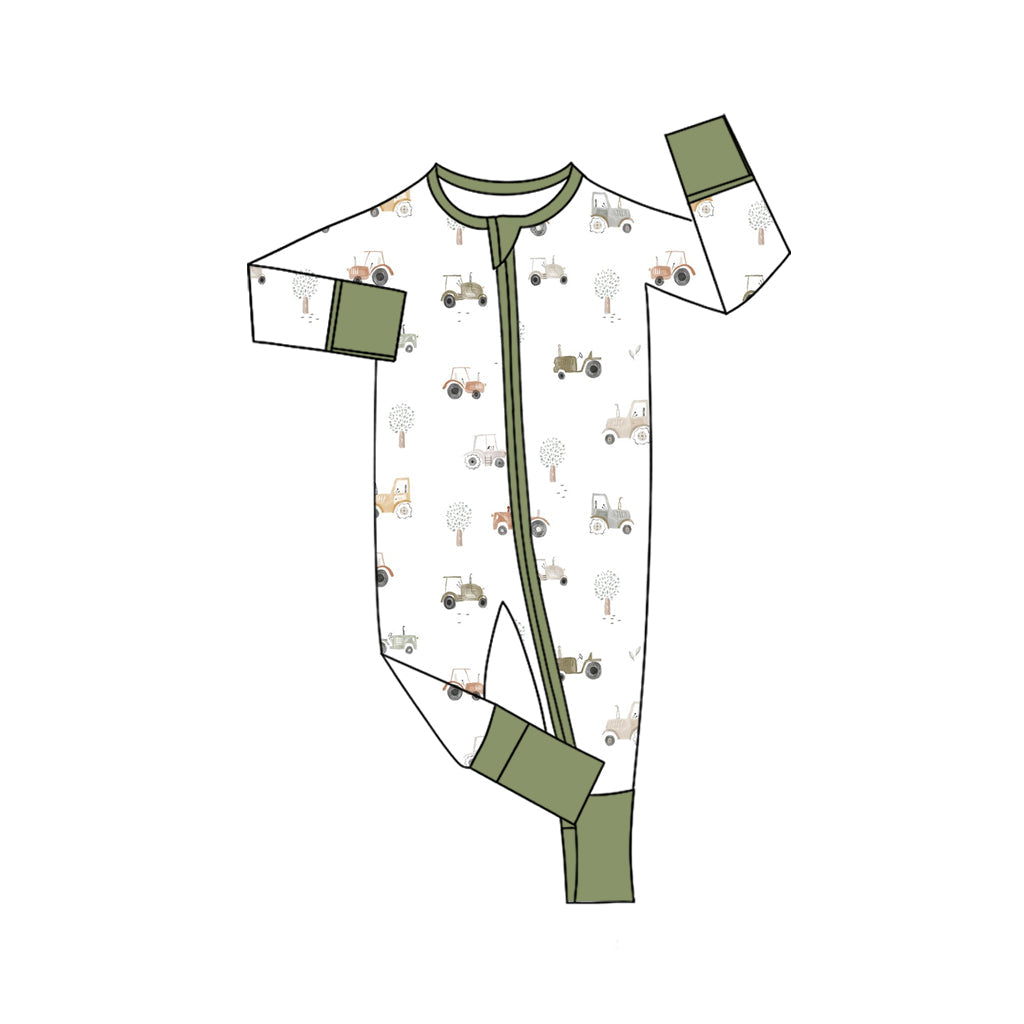 Long sleeves tractor baby boy farm zipper romper