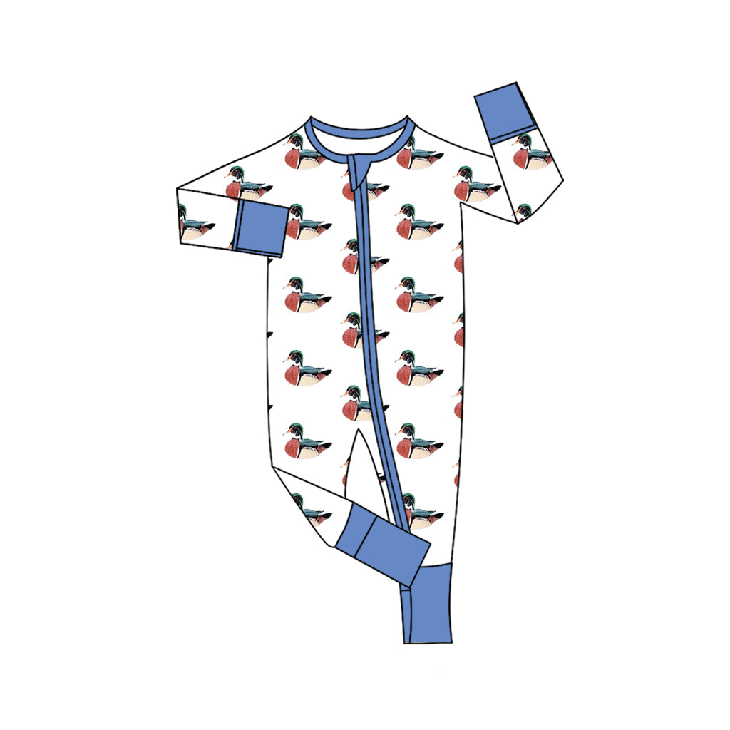 Blue long sleeves duck baby boy zipper romper
