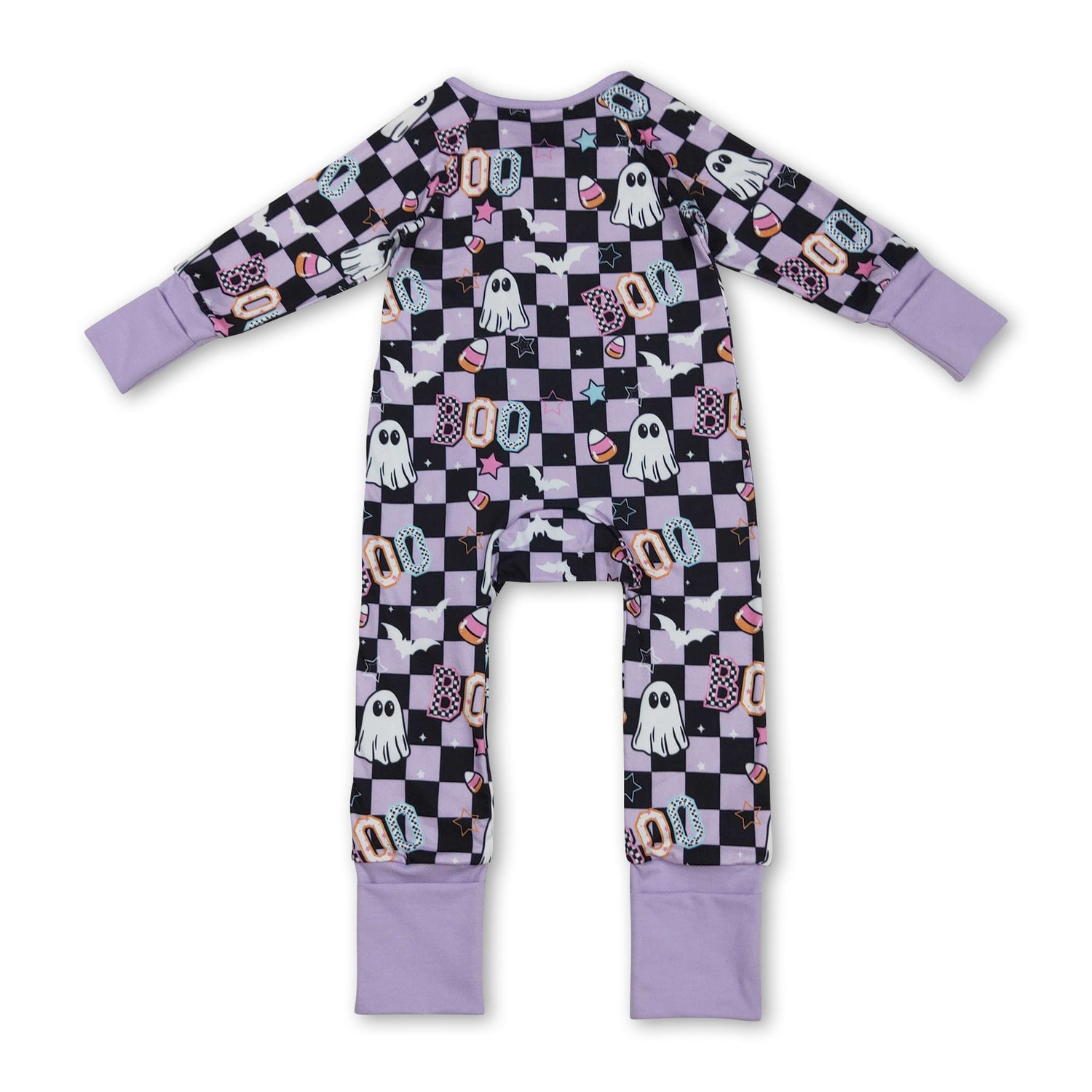 Lavender plaid boo  ghost girls Halloween zipper romper