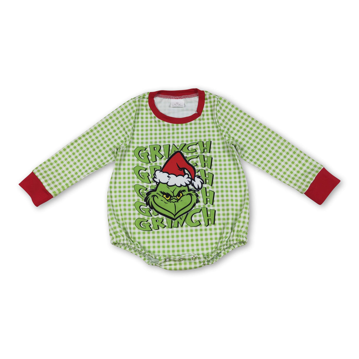 Long sleeves plaid green face baby boys Christmas romper
