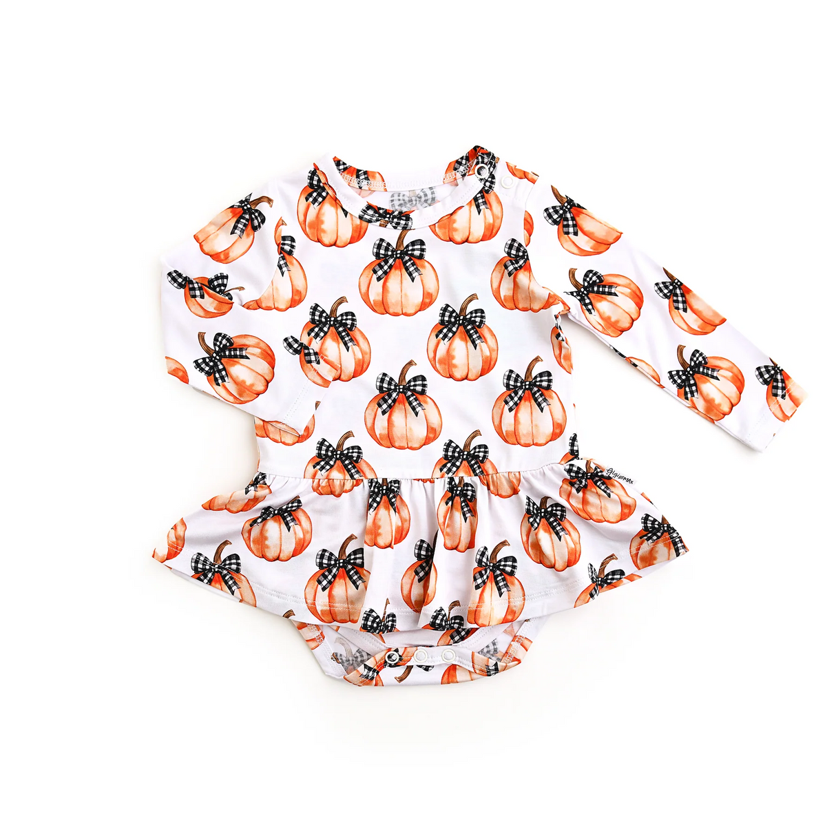 Long sleeves black plaid bow pumpkin baby girls fall romper