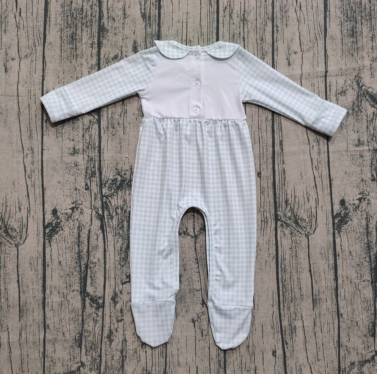 Long sleeves plaid pumpkin baby boy fall footed romper