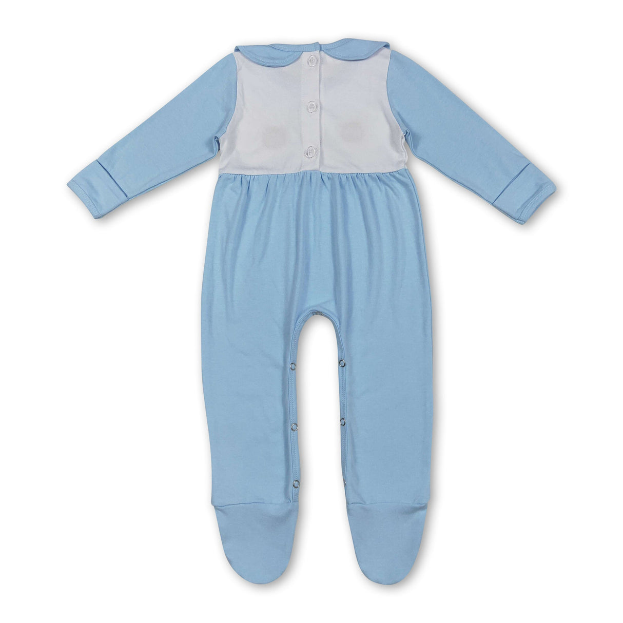 Light blue pumpkin turkey baby boy Thanksgiving footed romper