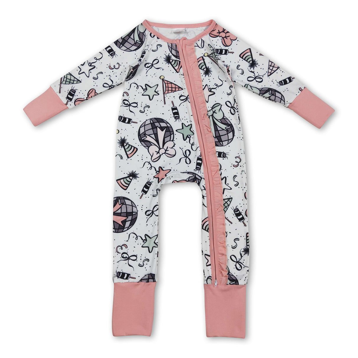 Long sleeves bow ruffle baby girls Happy New Year romper