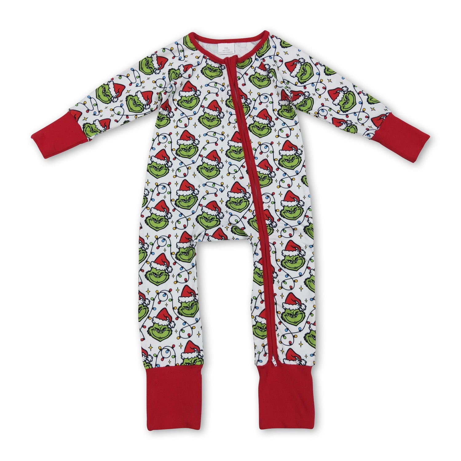 Christmas lighting green face baby kids zipper romper