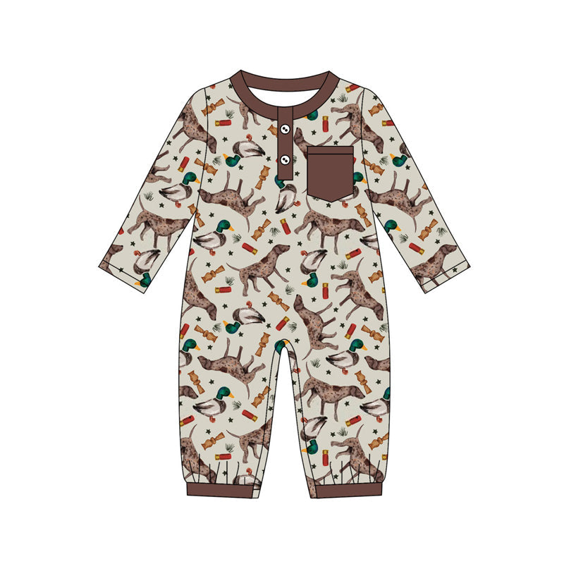 Long sleeves hunting dog duck call baby boy romper