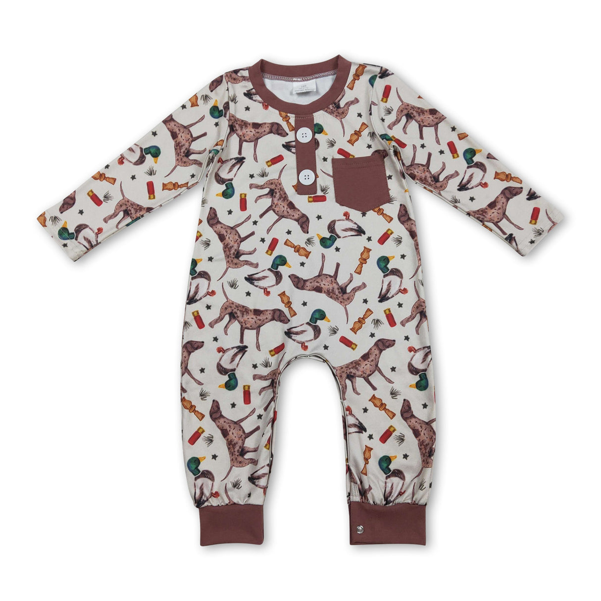 Long sleeves hunting dog duck call baby boy romper