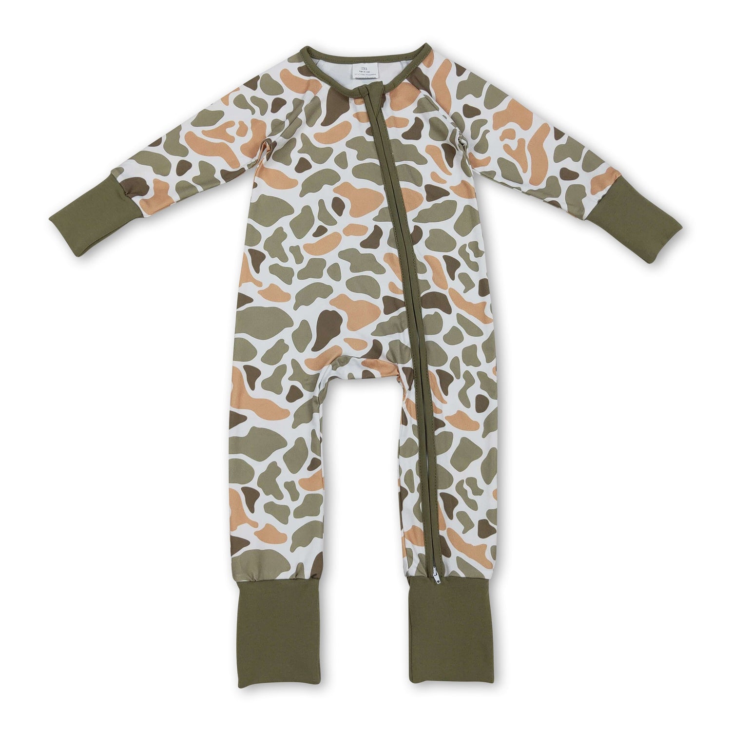 Long sleeves green orange camo baby boy zipper romper