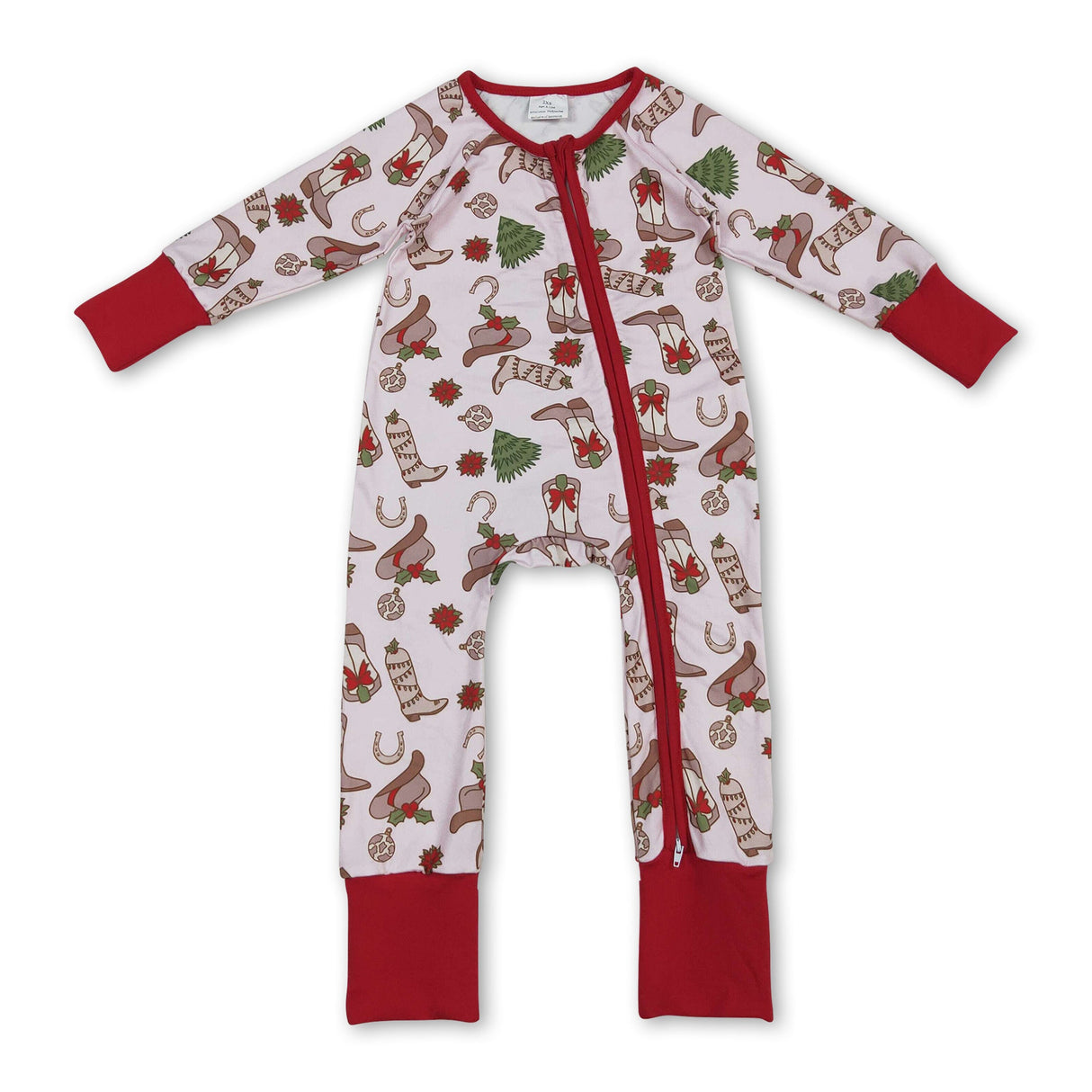 Christmas tree bow boots baby girls zipper romper
