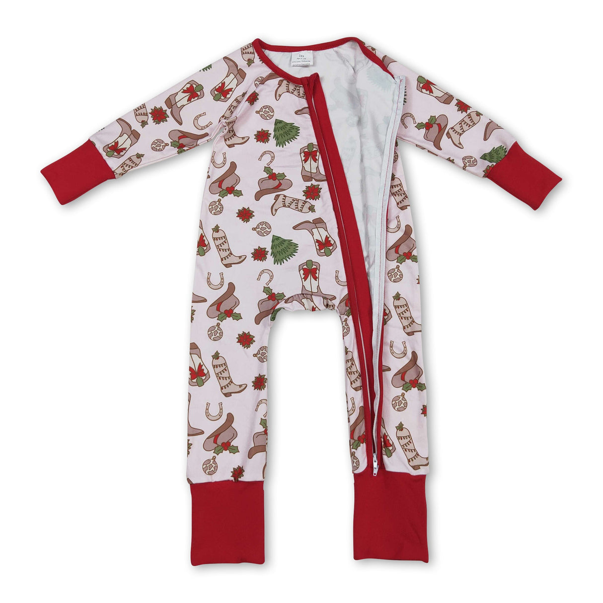 Christmas tree bow boots baby girls zipper romper