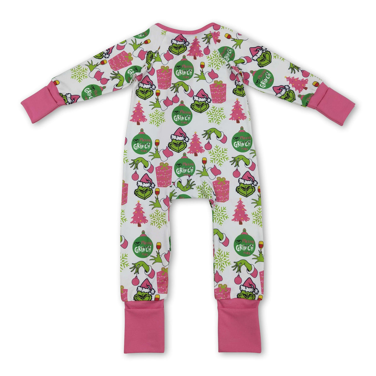 Pink gift green face baby girls Christmas zipper romper