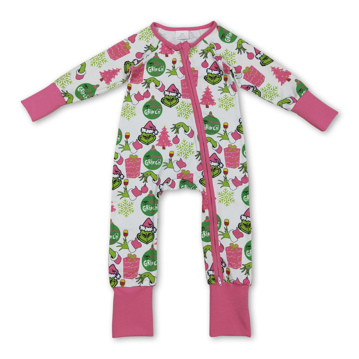 Pink gift green face baby girls Christmas zipper romper