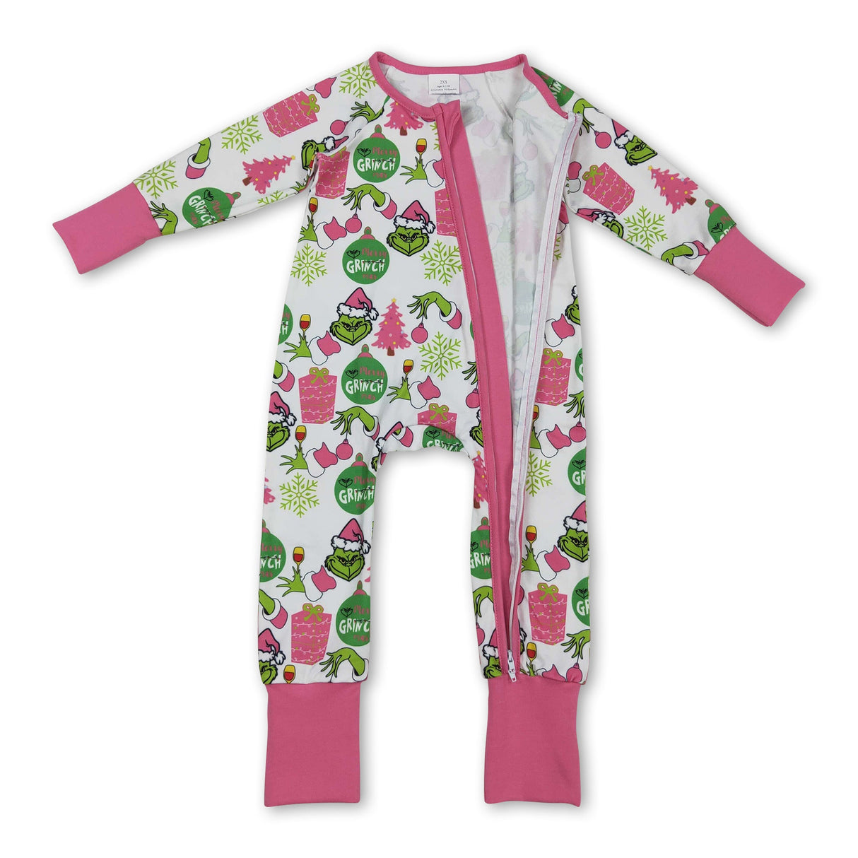 Pink gift green face baby girls Christmas zipper romper