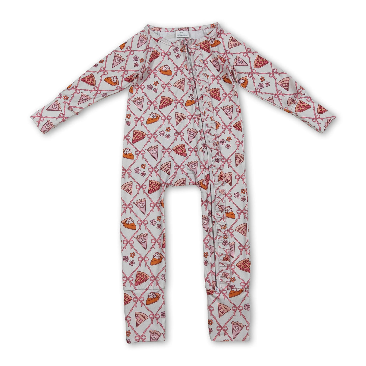 Pumpkin pie bow baby girls Thanksgiving zipper romper