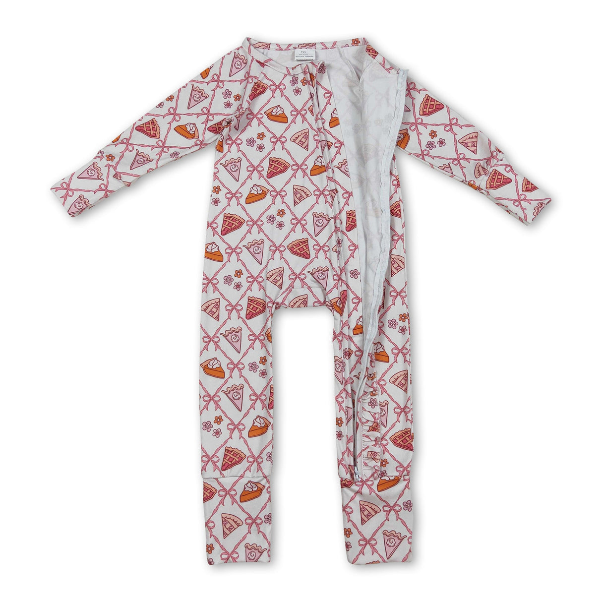 Pumpkin pie bow baby girls Thanksgiving zipper romper