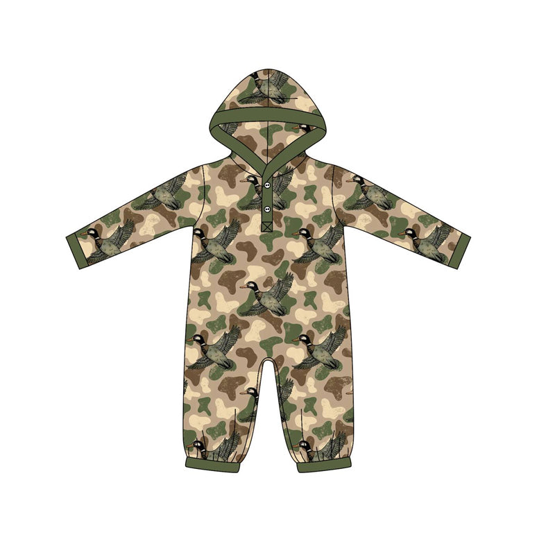 Long sleeves camo duck baby kids hooded romper
