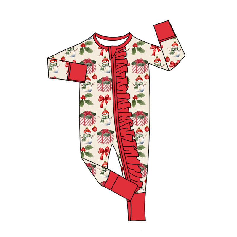 Red ruffle bow Christmas gift baby girls zipper romper
