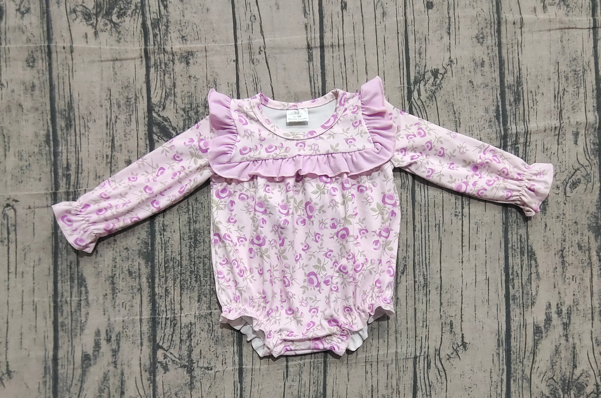 Long sleeves pink ruffle floral baby girls romper