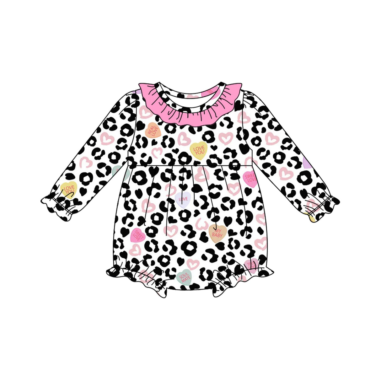 Long sleeves leopard heart baby girls Valentine's romper