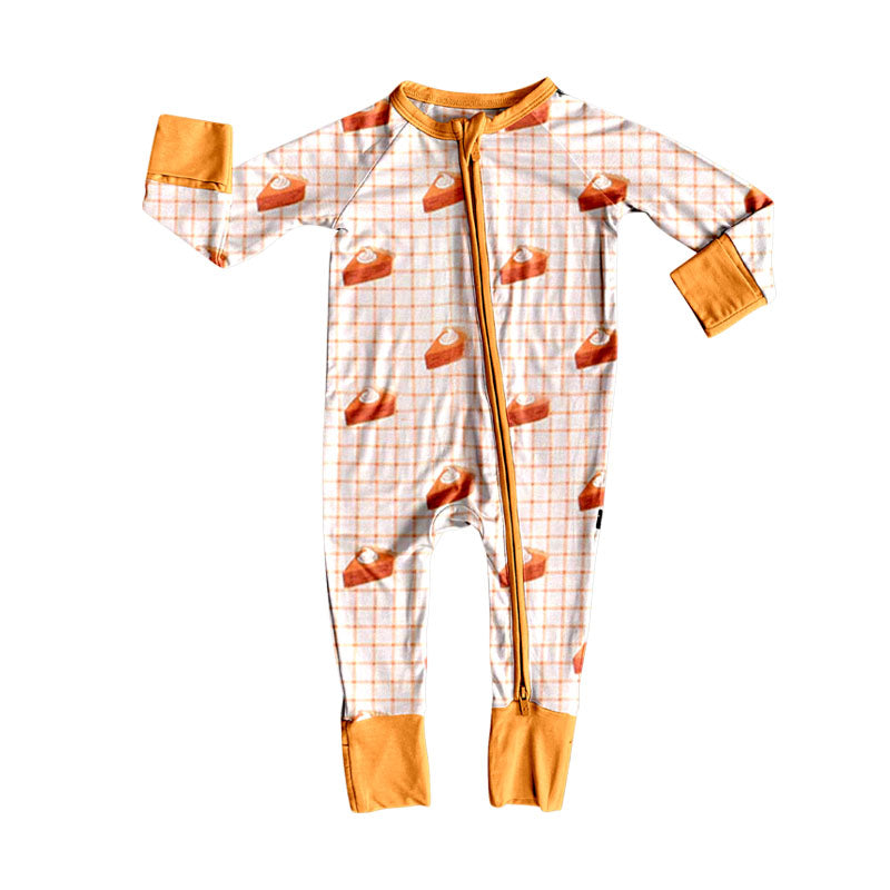 Plaid pumpkin pie baby kids Thanksgiving zipper romper