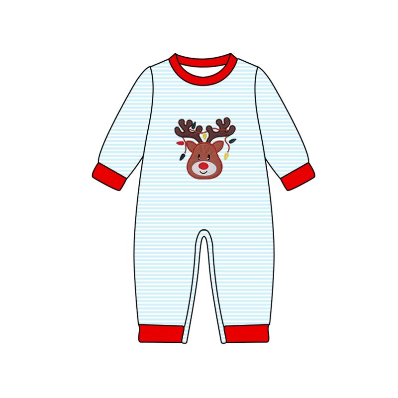 Stripe deer Christmas lighting baby boy romper
