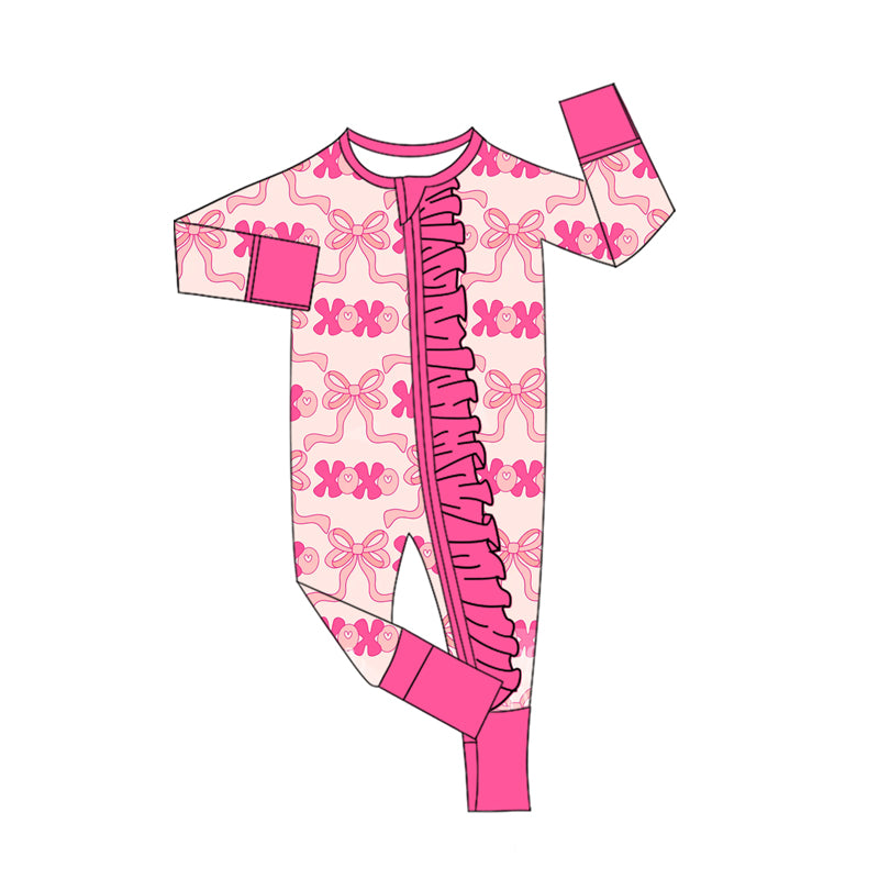 Bow xoxo baby girls Valentine's zipper romper