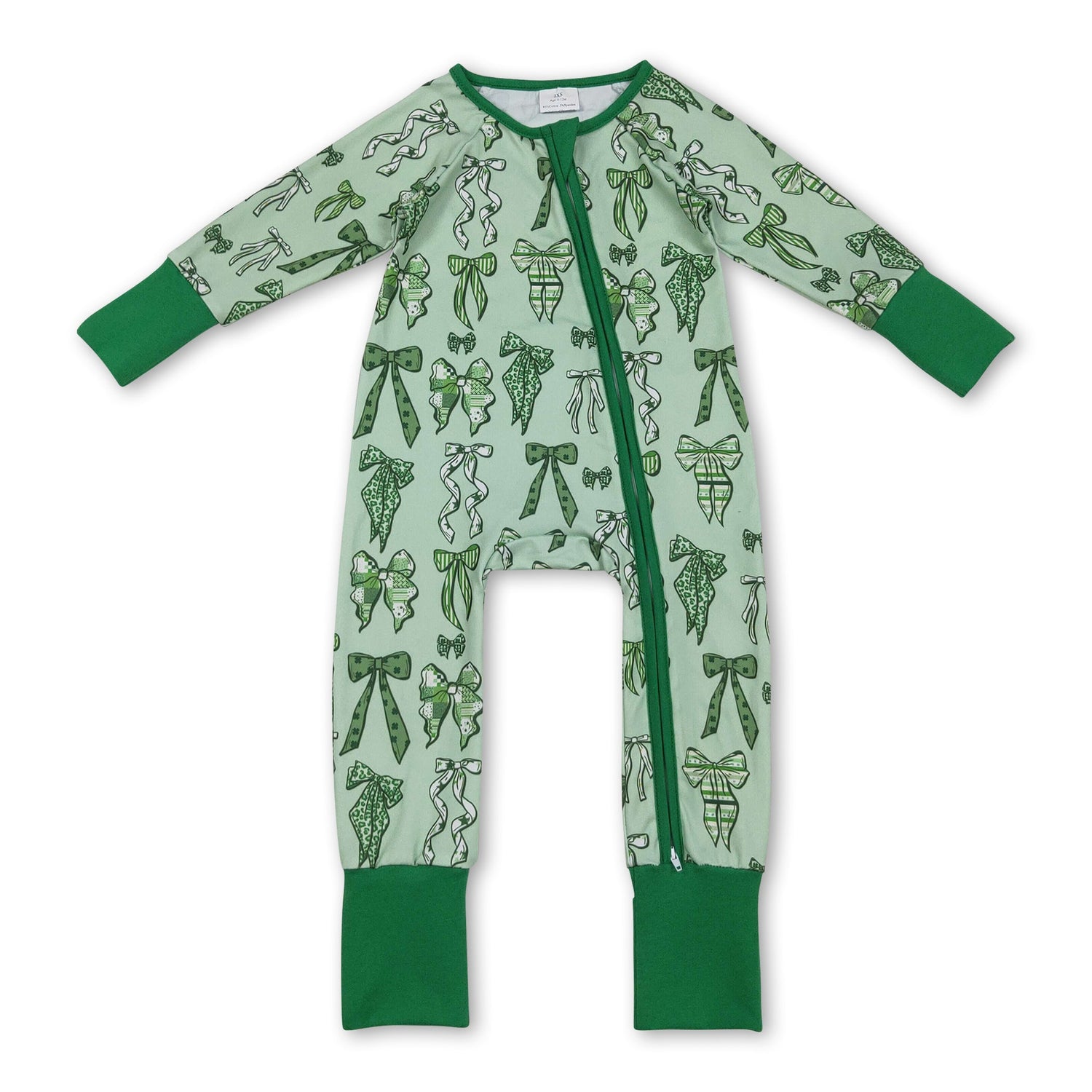Green leopard clover bow baby girls St Patrick's day pajamas