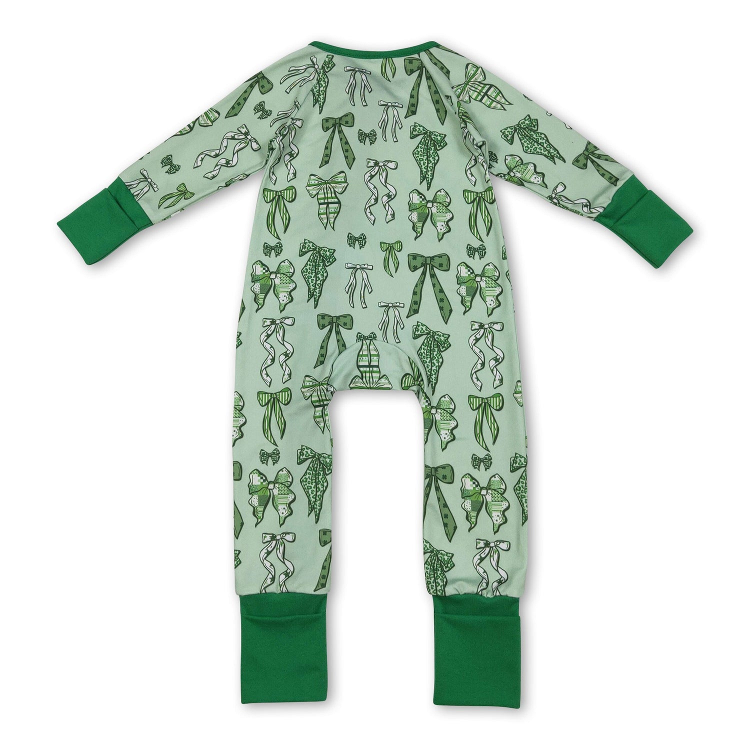 Green leopard clover bow baby girls St Patrick's day pajamas