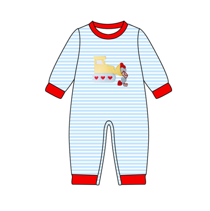 Heart constructions long sleeves boy Valentine's romper