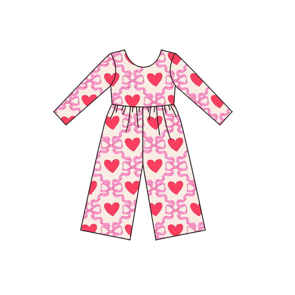 long sleeves valentine's heart kids girls jumpsuit