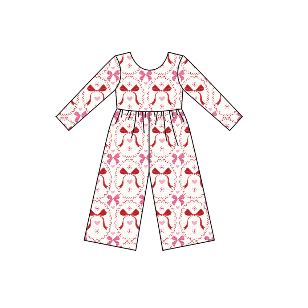 long sleeves red bows heart kids girls jumpsuit