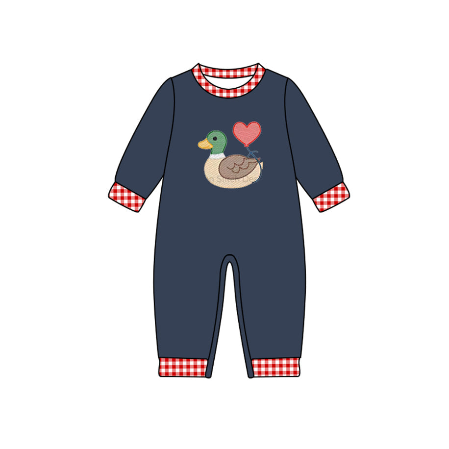 blue long sleeves valentine duck baby boy romper