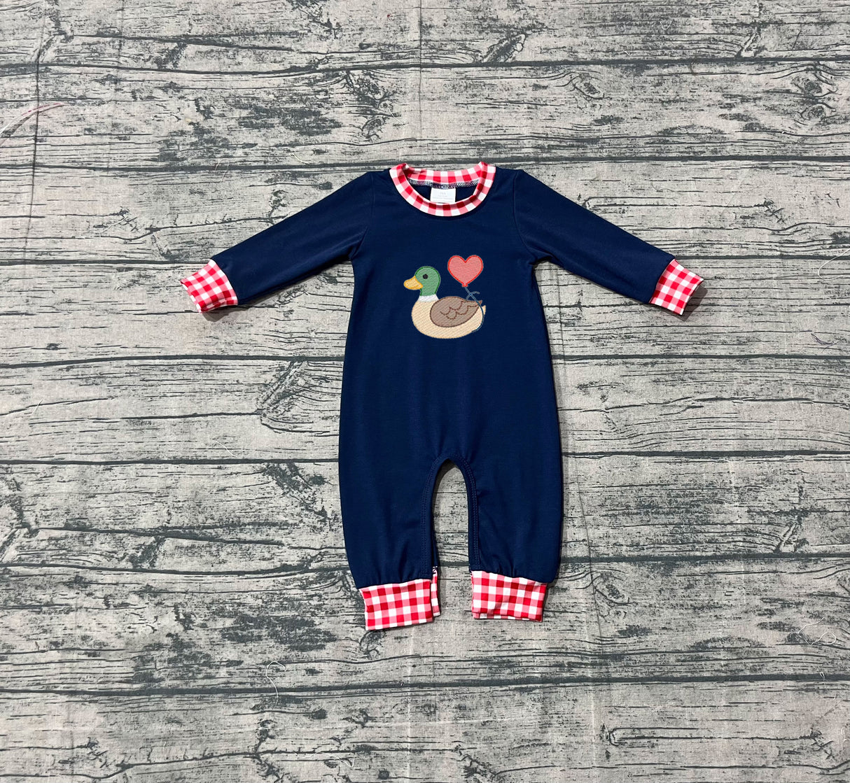 blue long sleeves valentine duck baby boy romper