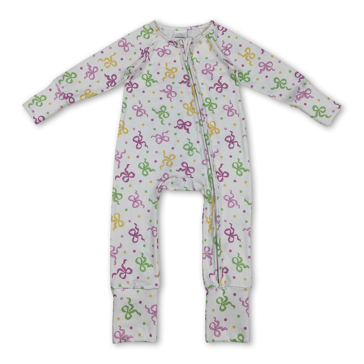 long sleeves purple green yellow bows polka baby romper