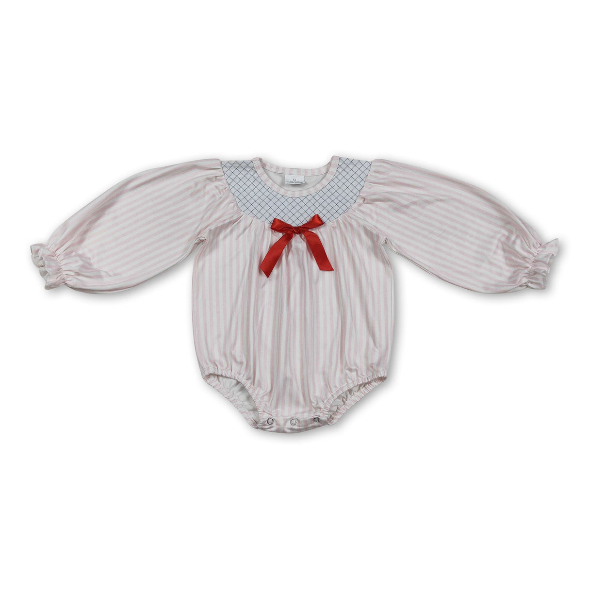 Long sleeves stripe red bow baby girls romper