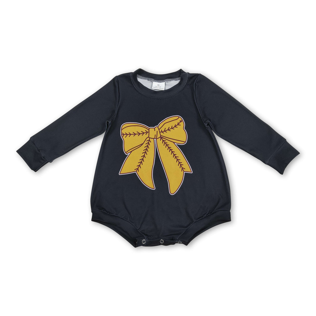 Black long sleeves softball bow baby girls romper