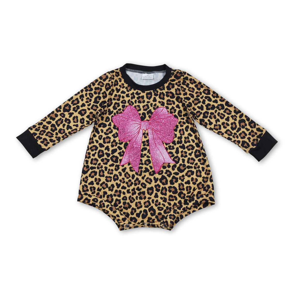 Long sleeves leopard pink bow baby girls romper
