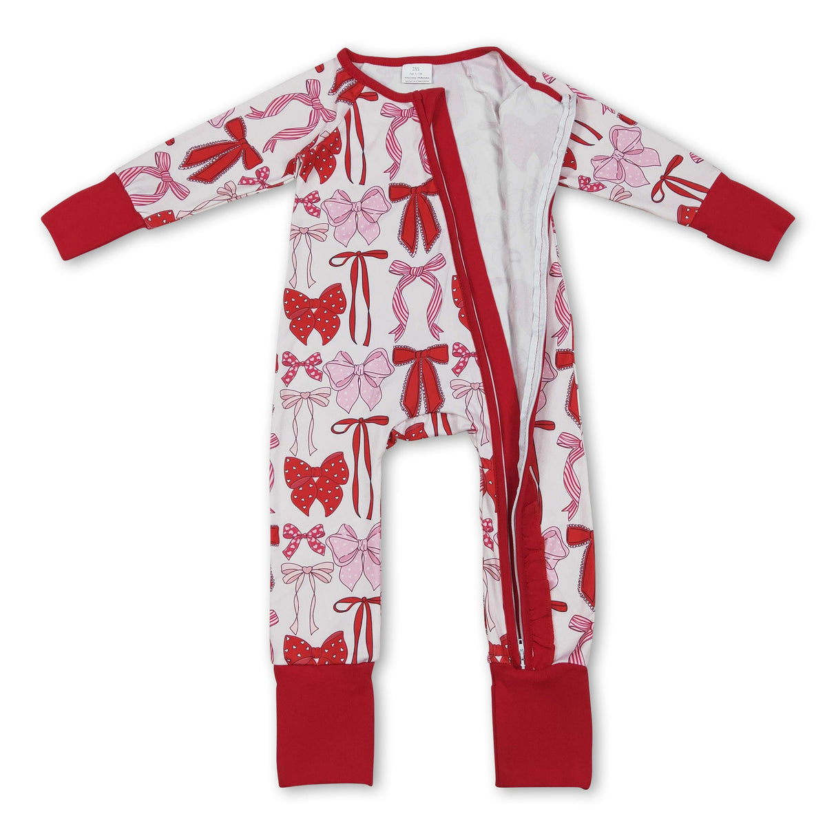 Long sleeves red pink bows baby girls zipper romper